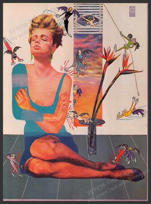 Stephen Cervantes Artist 1980s Magazine Illustration 1984 Woman Little Devils Fetch-the-Paper