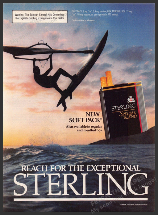Sterling Special Blend 1980s Print Advertisement 1985 Windsurfing Sterling