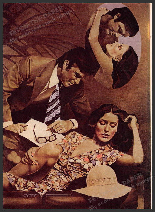 Steve Karchin Artist 1970s Magazine Illustration 1976 "Mending" Psychiatrist Fetch-the-Paper