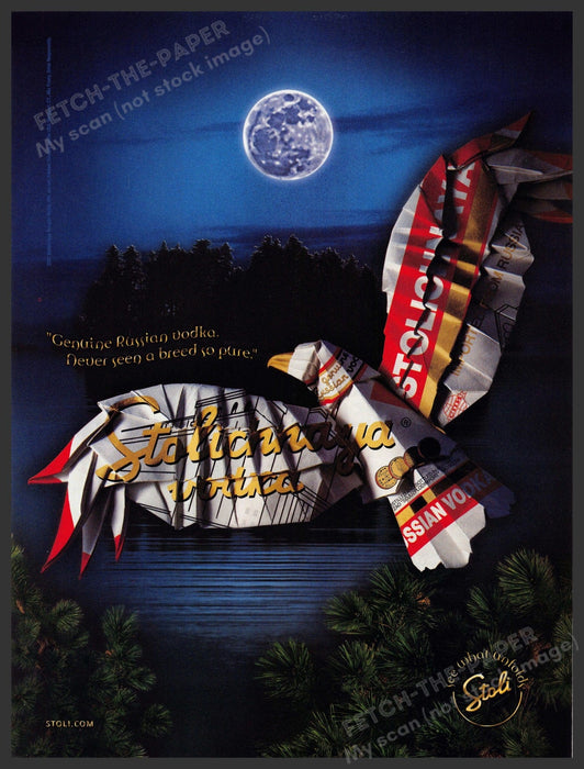 Stolichnaya 2000s Print Advertisement 2002 Origami Flying Eagle Bird Fetch-the-Paper