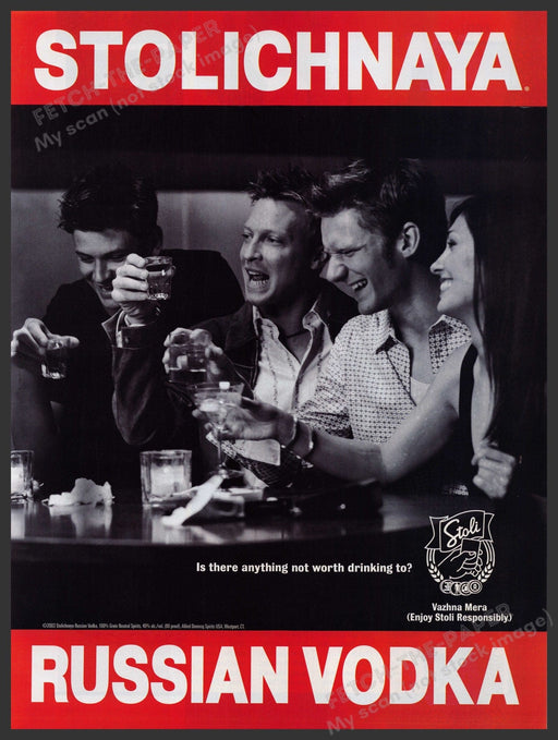 Stolichnaya Friends at the Bar 2000s Print Advertisement Ad 2003 Fetch-the-Paper