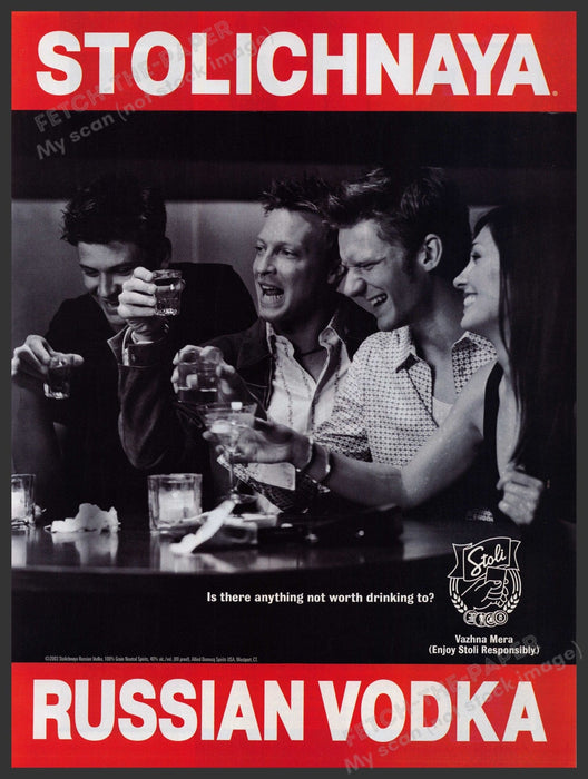 Stolichnaya Friends at the Bar 2000s Print Advertisement Ad 2003 Fetch-the-Paper