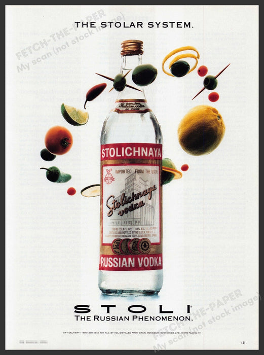 Stolichnaya Russian Vodka 1990s Print Advertisement Ad 1993 "The Stolar System" Fetch-the-Paper