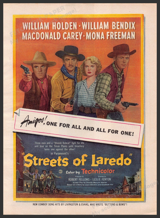 "Streets of Laredo" Movie Release 1940s Print Advertisement Ad 1949 Fetch-the-Paper