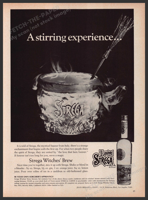 Strega Liqueur 1960s Print Advertisement Ad 1969 Witches' Brew Recipe Fetch the Paper!