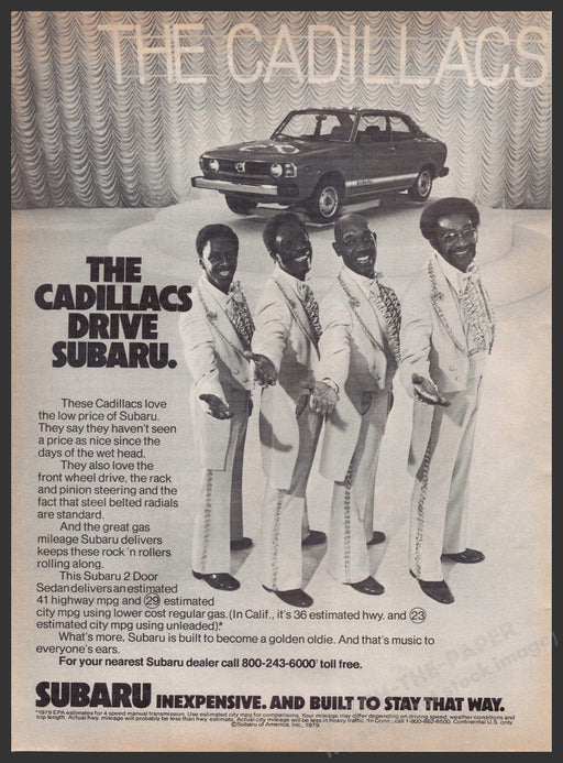Subaru and The Cadillacs Singing Group 1970s Print Advertisement 1979 Subaru
