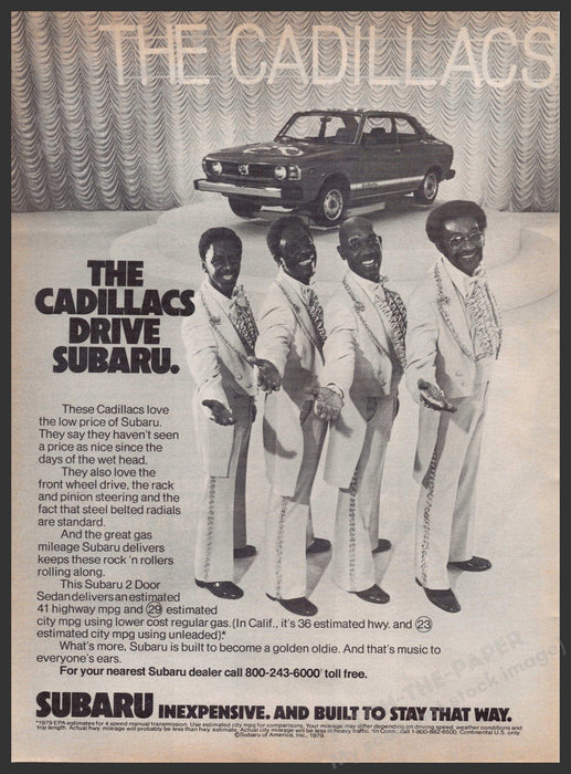 Subaru and The Cadillacs Singing Group 1970s Print Advertisement 1979 Subaru