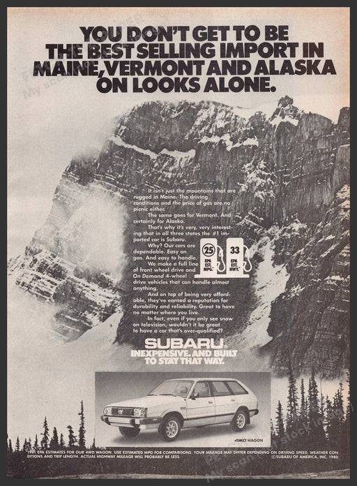 Subaru Wagon 1980s Print Advertisement 1981 Maine Vermont Alaska Best Selling Fetch-the-Paper