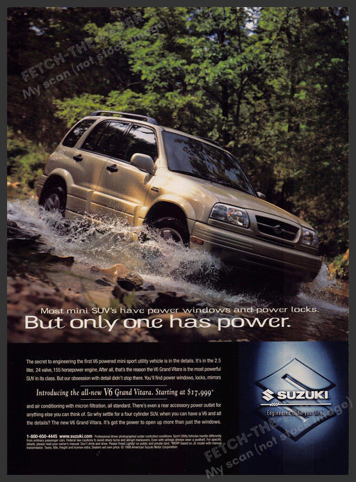 Suzuki Grand Vitara 1990s Magazine Print Advertisement 1998 Driving Stream Fetch-the-Paper