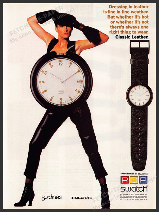 Swatch 1990s Magazine Print Advertisement 1990 Watch Pop Classic Leather Swatch