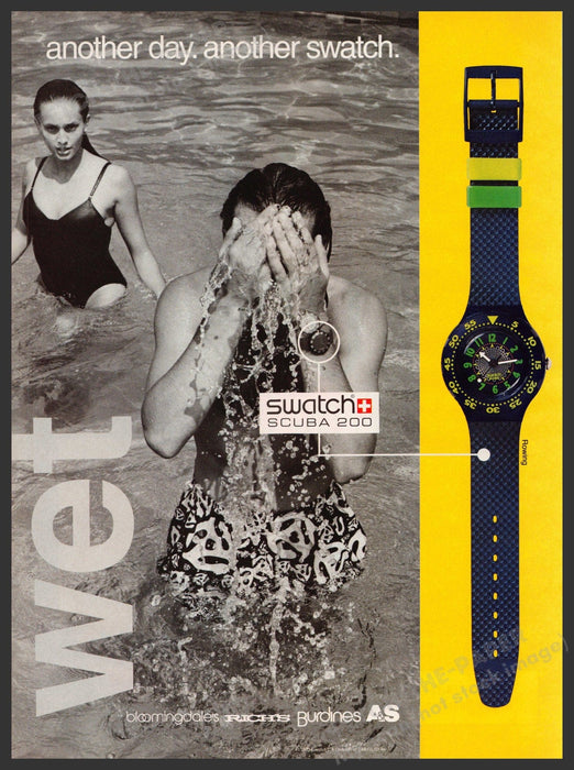 Swatch 1990s Print Advertisement 1993 Scuba 200 Rowing Watch Wet Swimming Swatch