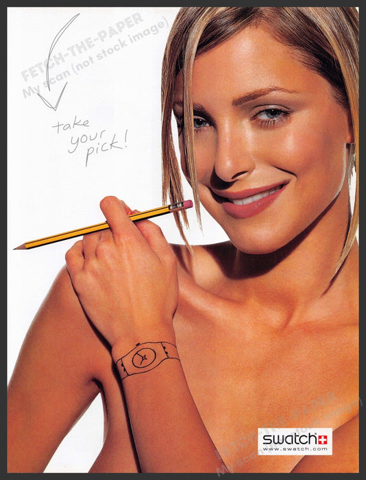 Swatch Watch 2000s Print Advertisement 2002 Drawn "Take your pick" Bare Lady Fetch-the-Paper