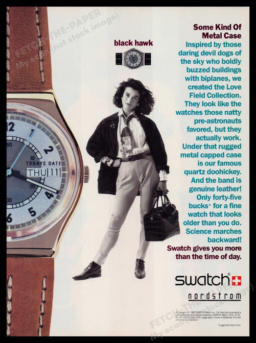 Swatch Watch Black Hawk 1980s Print Advertisement Ad 1989 Fetch-the-Paper