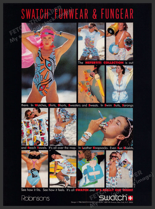 Swatch Watch Funwear & Fungear 1980s Print Advertisement Ad 1986 Fetch-the-Paper