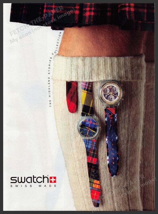 Swatch Watch Paris 1990s Print Advertisement Ad 1995 Highland Stories Collection Fetch the Paper!