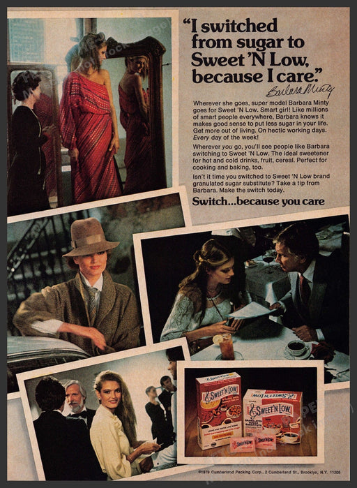 Sweet 'n Low Barbara Minty 1970s Print Advertisement 1979 Super Model Fetch-the-Paper