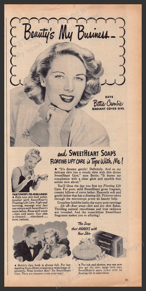 SweetHeart's Soap 1940s Print Advertisement Ad 1948 Bettie Crombie Cover Girl Fetch-the-Paper