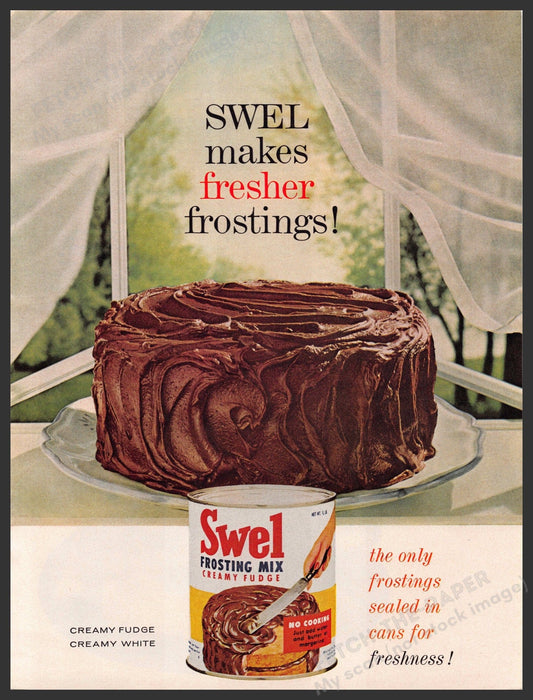 Swel Frosting Mix 1960s Print Advertisement Ad 1961 Creamy Fudge Cake Swel