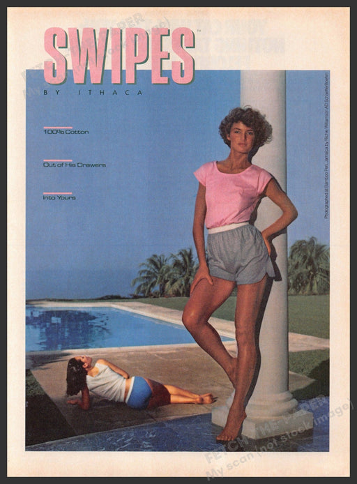 Swipes by Ithaca 1980s Magazine Print Advertisement 1984 Legs Pool Workout Swipes by Ithaca