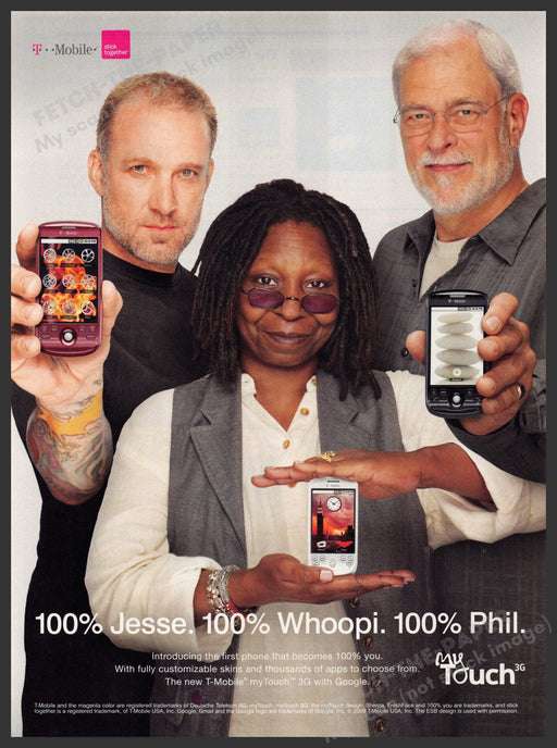 T-Mobile My Touch 2000s Print Advertisement Ad 2009 Whoopi Jesse Phil T-Mobile