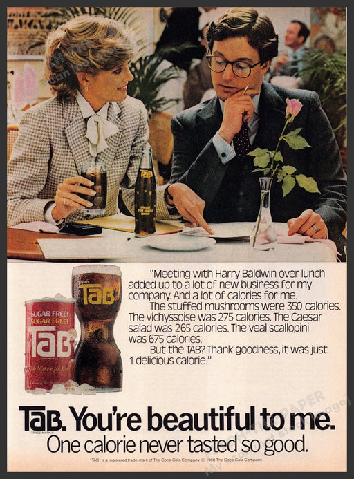 Tab 1980s Magazine Print Ad 1981 Soda Business Lunch Couple Fetch-the-Paper