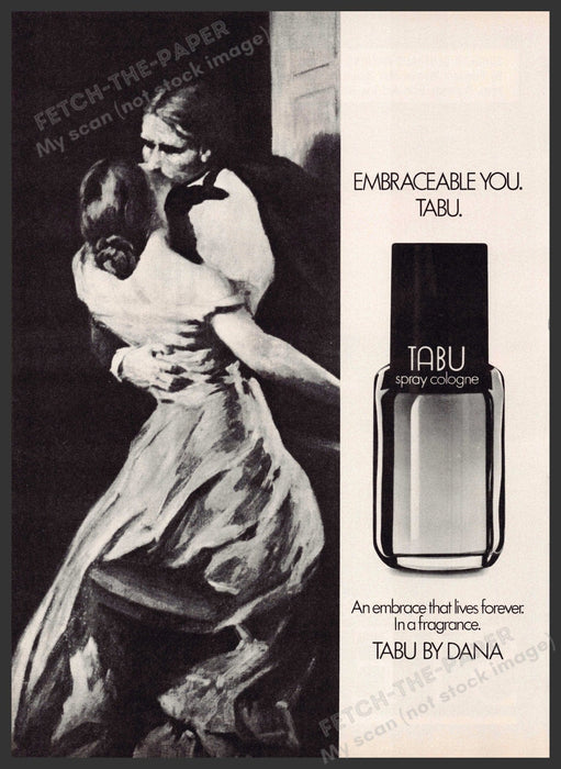 Tabu by Dana 1980s Print Advertisement 1985 "Embraceable you" (Not the product) Tabu by Dana