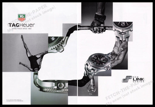 Tag Heuer Watch 1990s Print Advertisement (2 pages) 1999 New Link Series Fetch the Paper!