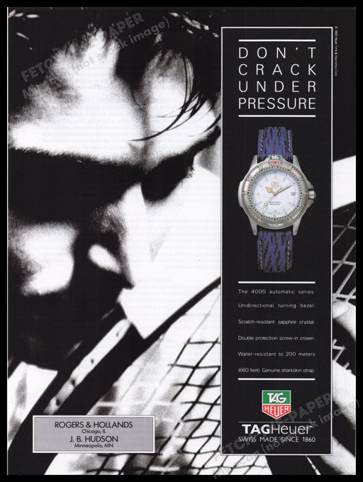 Tag Heuer Watch Tennis Player 1990s Print Advertisement Ad 1993 Fetch the Paper!