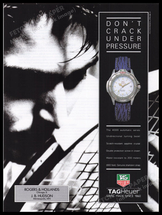Tag Heuer Watch Tennis Player 1990s Print Advertisement Ad 1993 Fetch the Paper!