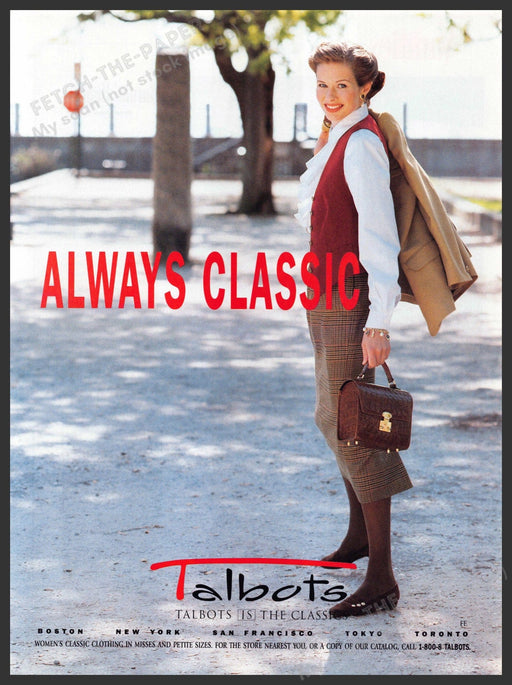 Talbots Women's Career Clothing 1990s Print Advertisement 1993 Legs Classic Fetch-the-Paper