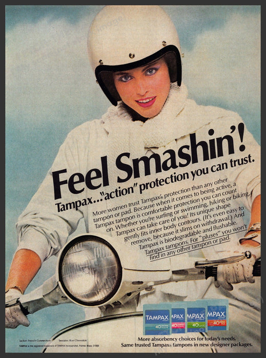 Tampax 1980s Print Advertisement 1981 Girl Scooter "Feel Smashin'!" Fetch-the-Paper