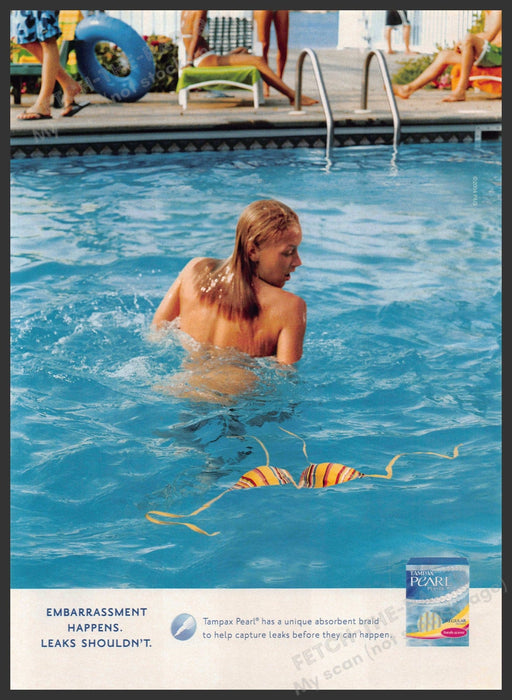 Tampax 2000s Print Advertisement 2005 Lost Bikini Top Pool Embarrassment Happens Tampax
