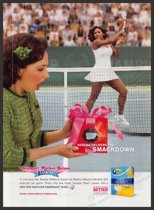 Tampax 2010s Print Advertisement Ad 2010 Serena Williams Tennis Smackdown Fetch-the-Paper