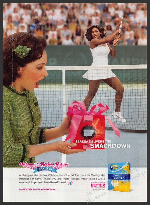 Tampax 2010s Print Advertisement Ad 2010 Serena Williams Tennis Smackdown Fetch-the-Paper