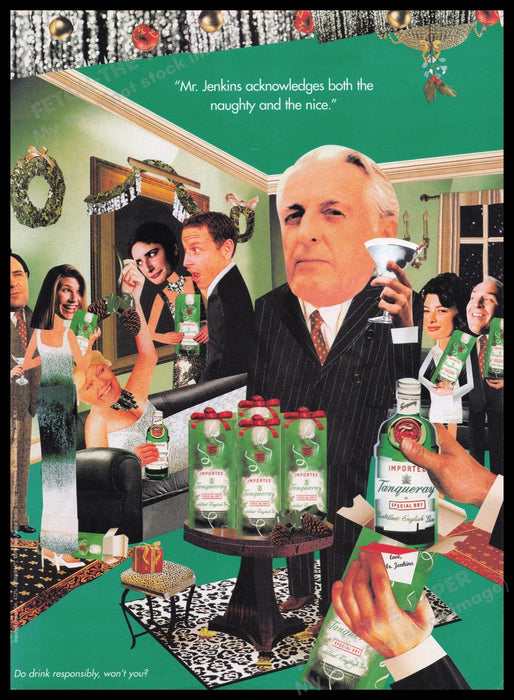 Tanqueray Gin 1990s Print Advertisement Ad 1997 Mr. Jenkins Christmas Party Fetch the Paper!