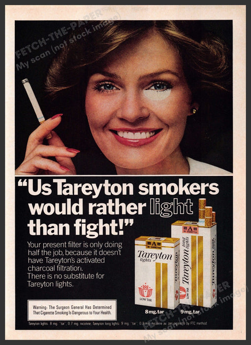 Tareyton Lights Cigarettes 1970s Print Advertisement 1979 "Light than fight" Fetch-the-Paper