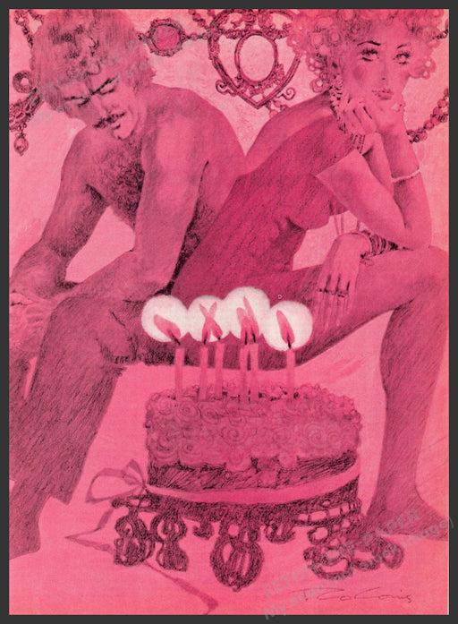 Ted Coconis Artist 1980s Magazine Illustration 1982 Pink Birthday Couple Fetch-the-Paper