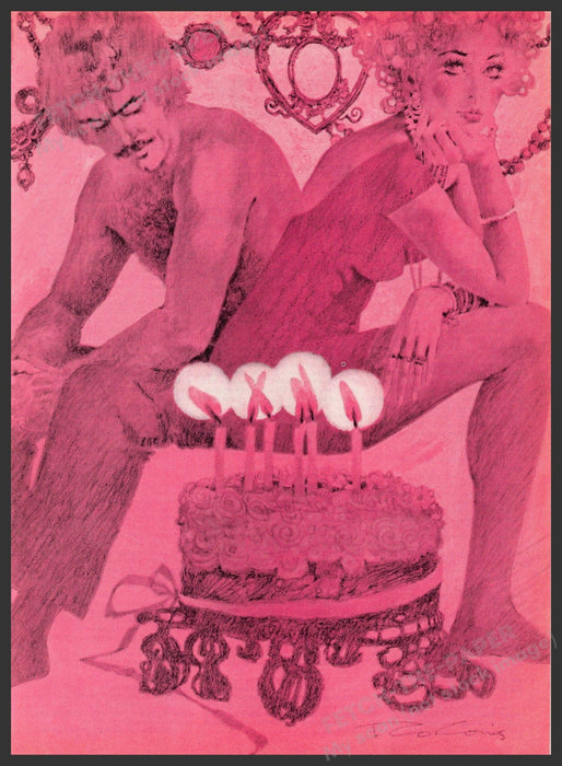 Ted Coconis Artist 1980s Magazine Illustration 1982 Pink Birthday Couple Fetch-the-Paper