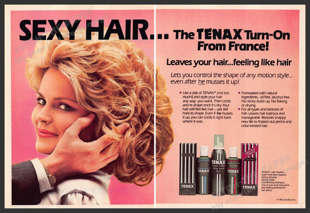 Tenax 1980s Magazine Print Advertisement (2 pages) 1985 Hair Touch France Blonde Tenax
