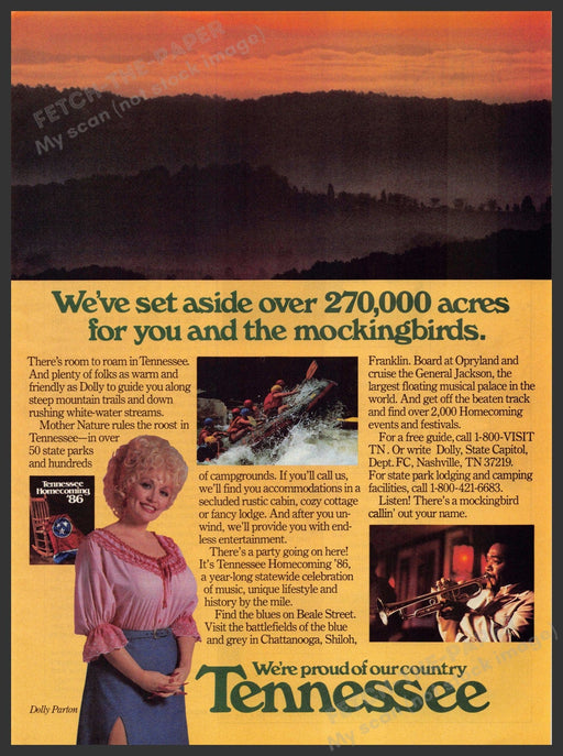 Tennessee 1980s Magazine Print Advertisement 1986 Dolly Parton Travel Promo Tennessee