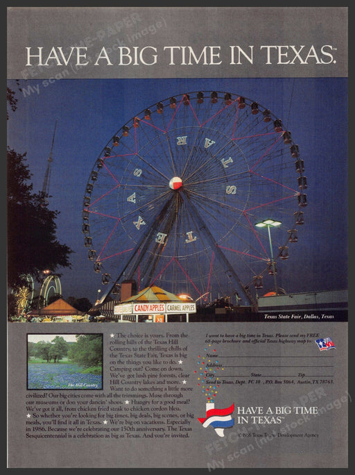 Texas 1980s Magazine Print Advertisement 1986 State Fair Ferris Wheel Texas