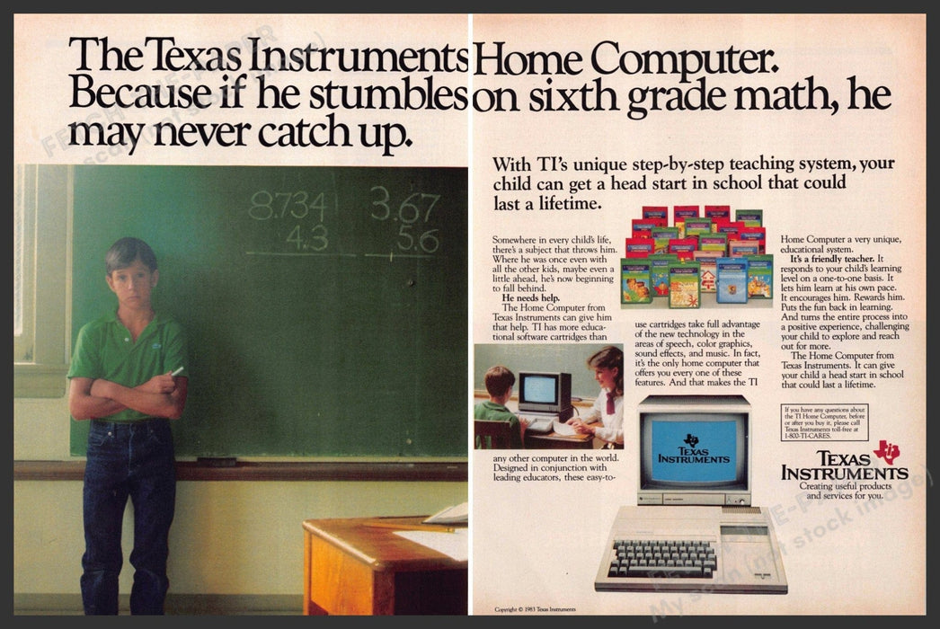 Texas Instruments 1980s Magazine Print Advertisement (2 pgs) 1983 Educational Texas Instruments