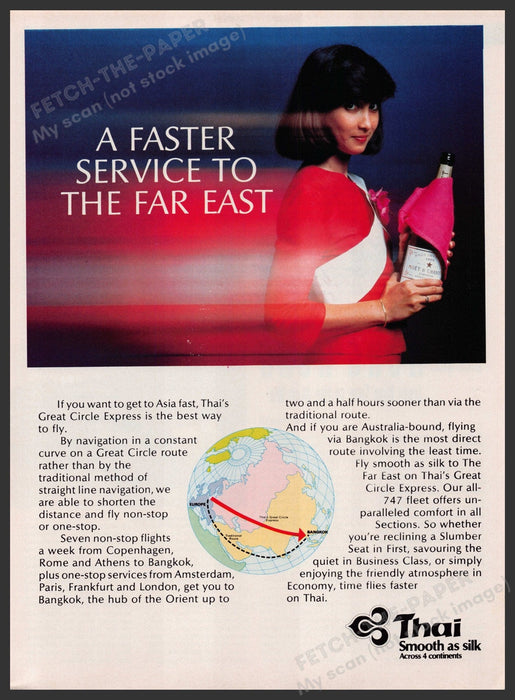 Thai Great Circle Express Airlines 1980s Print Advertisement Ad 1982 Fetch the Paper!