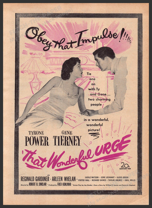 "That Wonderful Urge" Movie Release 1940s Print Advertisement Ad 1949 Fetch-the-Paper