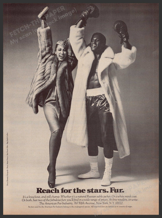 The American Fur Industry 1970s Print Advertisement 1979 Boxer "It's a knockout" Fetch-the-Paper