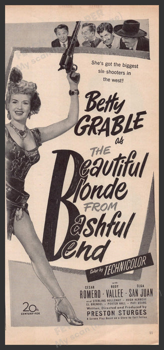 "The Beautiful Blonde from Bashful Bend" Movie 1940s Print Advertisement Ad 1949 Fetch-the-Paper