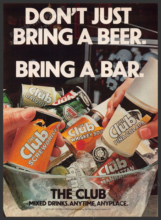 The Club Mixed Drinks Anytime 1980s Print Advertisement 1982 Fetch-the-Paper