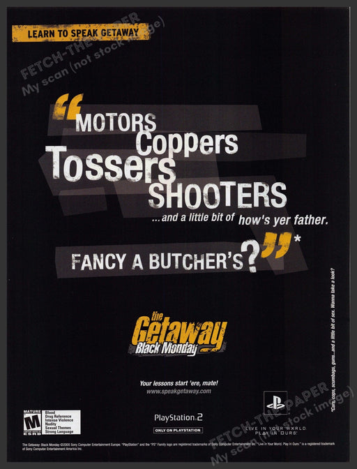The Getaway Black Monday Video Game 2000s Print Advertisement Ad 2005 Speak Fetch-the-Paper