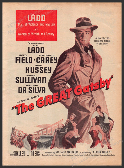 "The Great Gatsby" Movie Release 1940s Print Advertisement Ad 1949 Fetch-the-Paper