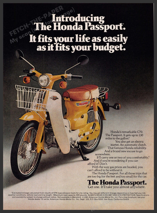 The Honda Passport 1980s Magazine Print Advertisement 1981 C70 Fetch-the-Paper